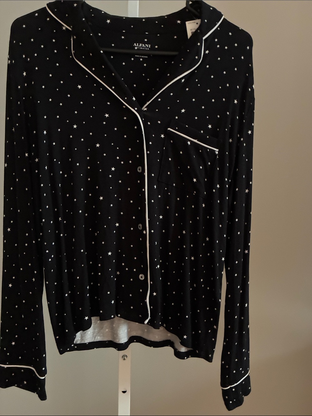 Alfani Black Star-Print Pajama Shirt with White Piping